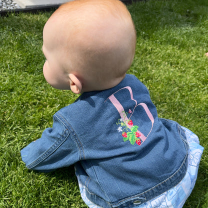 Toddler Personalised Denim Jacket with Embroidered Initial and Strawberry Plant – For Toddlers & Small Children