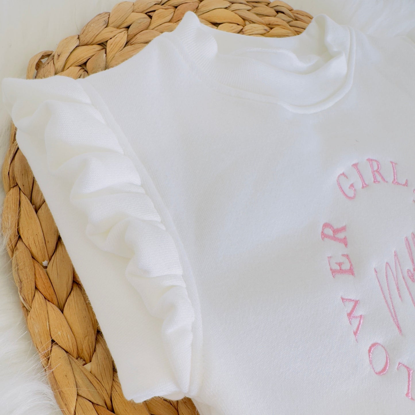 Adorable Flower Girl Sweatshirt with Embroidered Flower Wreath - Personalised Girls Sweater