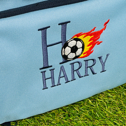 Personalised Football Insulated Lunch Bag with Dual Compartments and Carry Handle. Matching Flask Available