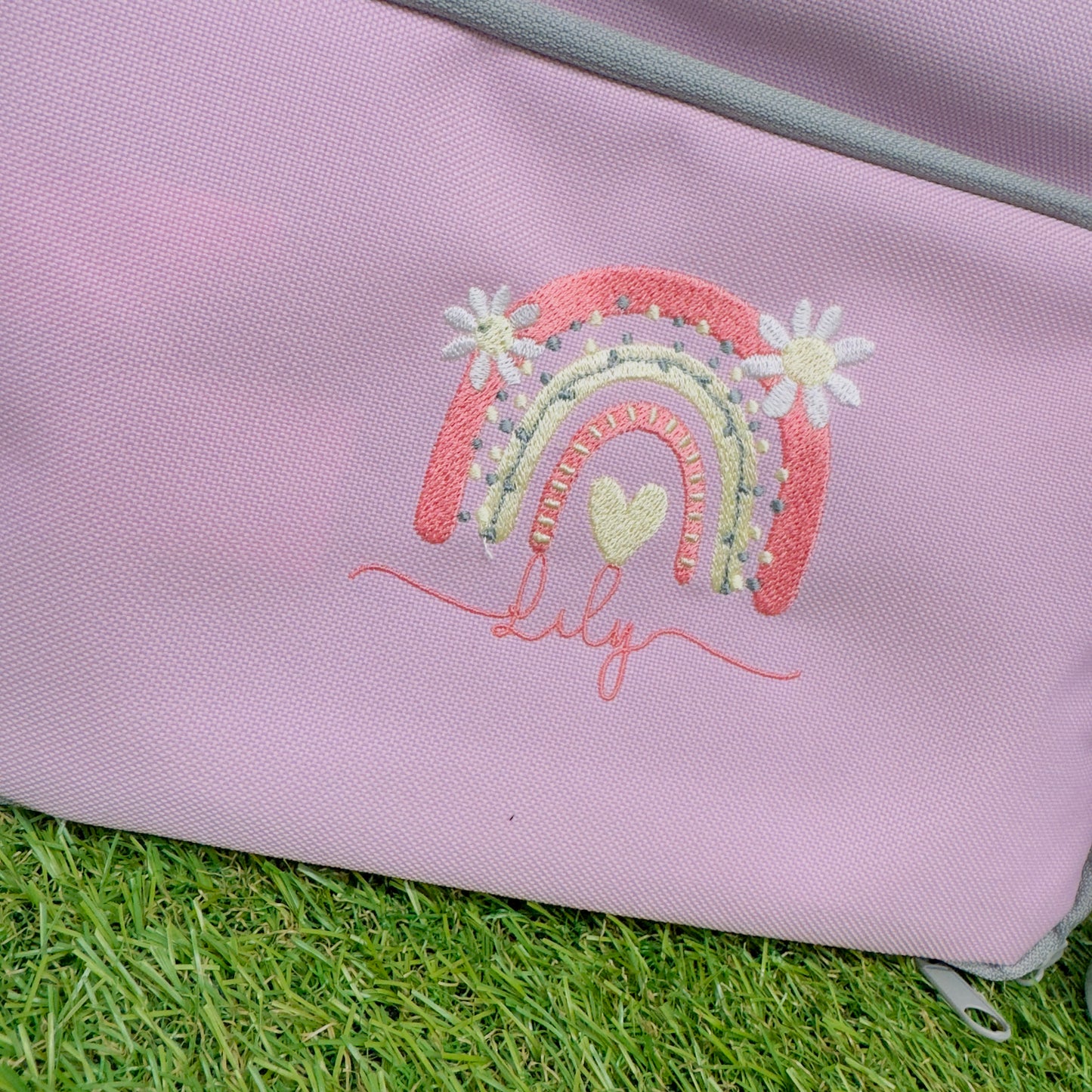 Insulated Lunch Bag Personalised With Rainbow Embroidery and Matching Flask