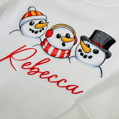 Embroidered Winter Snowmen Children’s Personalised Sweater - Girls Fashion