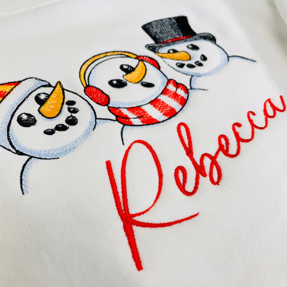 Embroidered Winter Snowmen Children’s Personalised Sweater - Girls Fashion