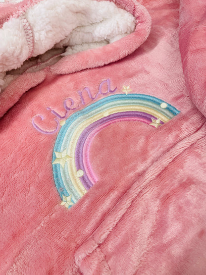 Personalised Rainbow Adult & Children's Oversized Hooded Sherpa Blanket