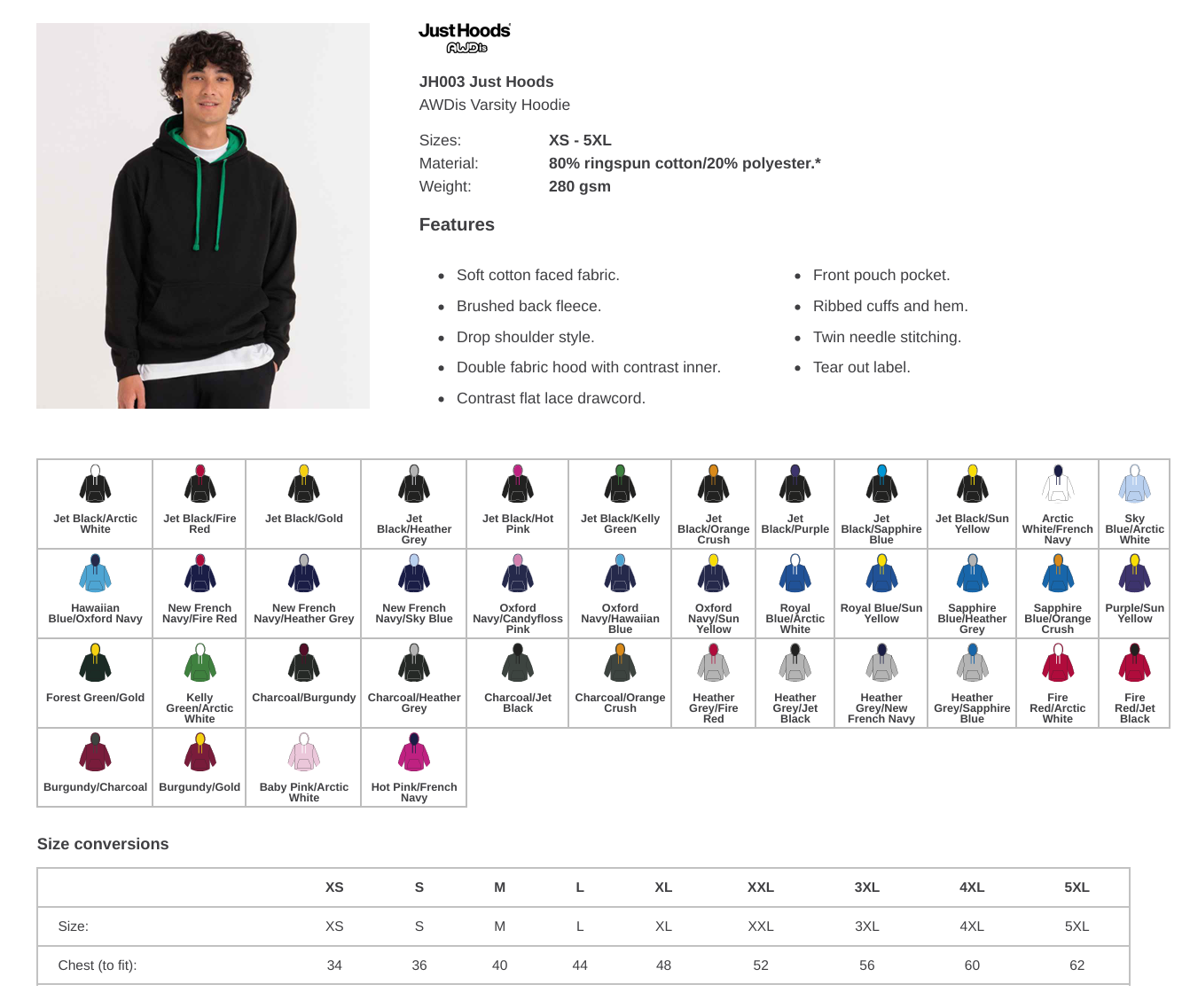 Unisex AWDis Varsity Hoodie - Many Colours Available Printed or Embroidered With Your Logo