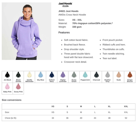 NUDE MEDIUM Ladies AWDis Cross Neck Fashion Hoodie