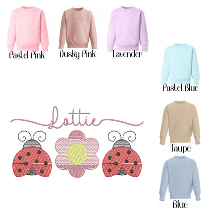 Pretty Little Ladybug Embroidered Kids Sweater - Personalised Jumper