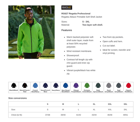 XL BLACK Men's Branded Regatta Soft Shell Jacket