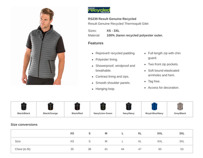 Mens Business Branded Result Thermoquilt Gilet