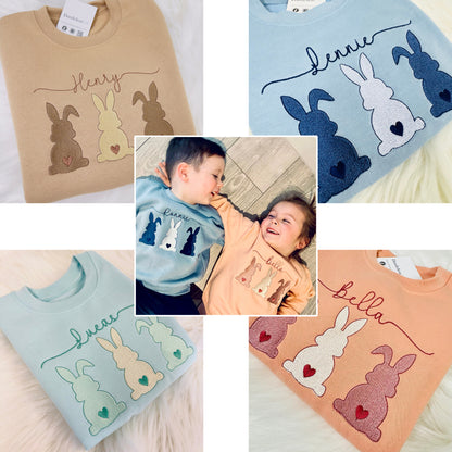 Cute Easter Bunny Embroidered Sweater for Children. Personalised with Name - Multiple Colours Available