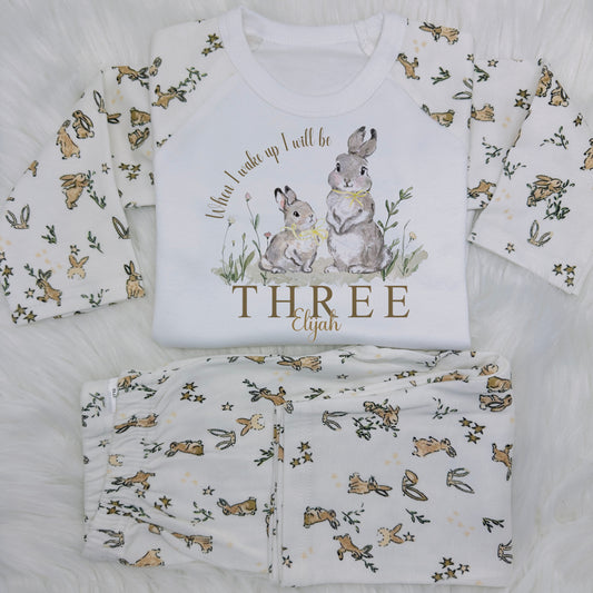 Cute Bunny Cotton Pyjamas for Kids. Personalised When I Wake Up