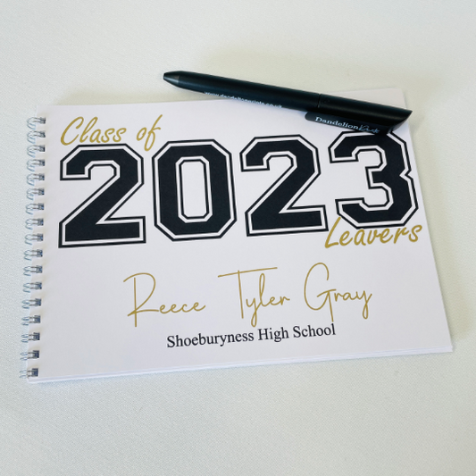 This is an a5 landscape wire bound notebook designed for school leavers of 2023. These are used for children’s friends to write leaving messages in. A great keepsake when leaving primary or high school.