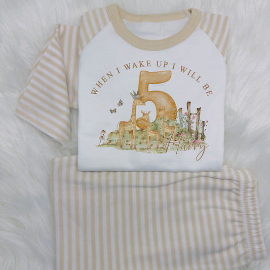 When I Wake Up I Will Be Giraffe Print Children's Pyjamas - Beige Sleeves/Legs