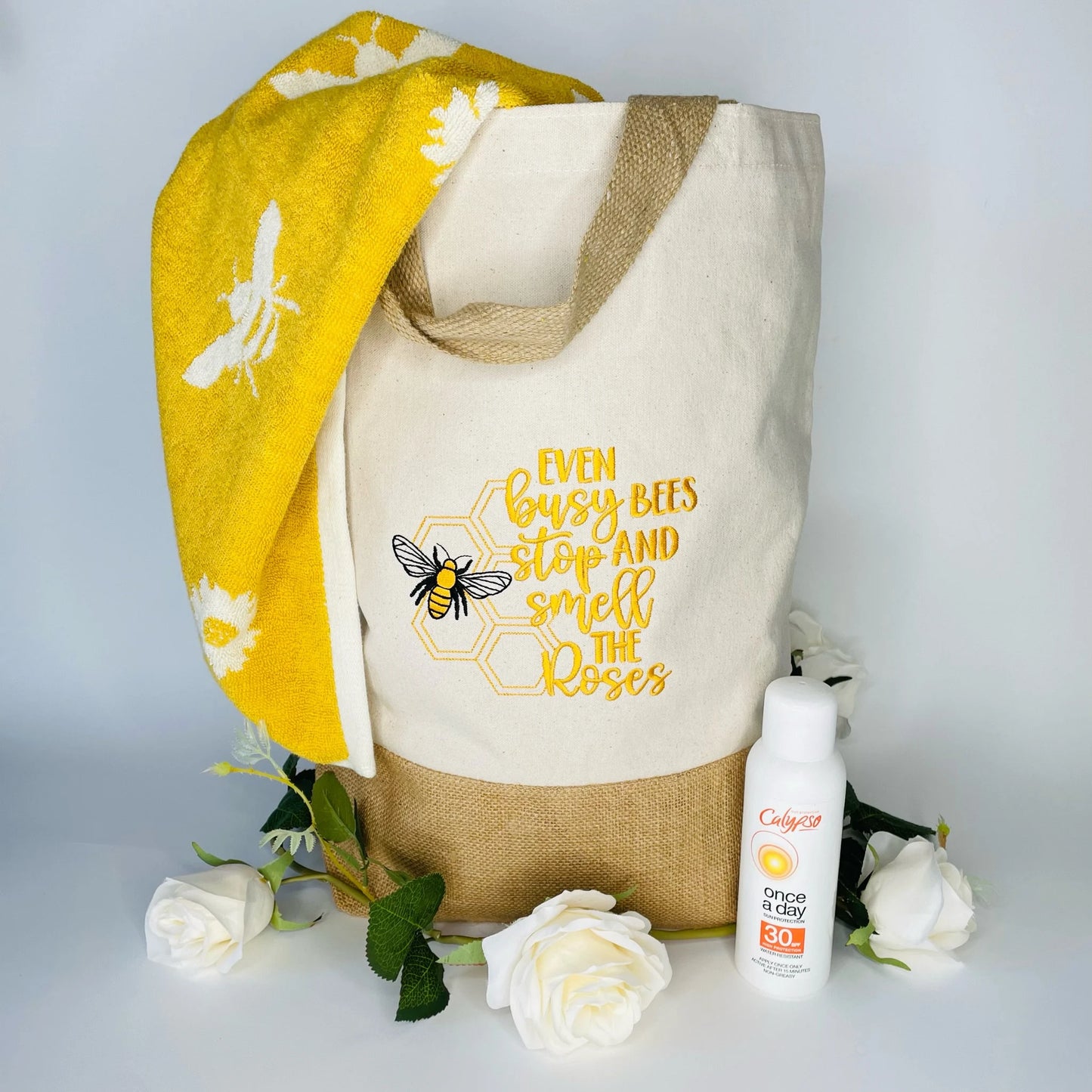 Eco-Friendly Bee Design Embroidered Tote Bag - Stylish and Sustainable Shopping Companion