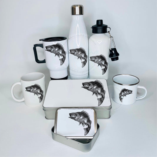 Multiple perch fish accessories gifts including drinks flasks, mugs, travel mugs, enamel mugs and tins. If you’re looking for a gift for a fisherman you’re sure to find something here.