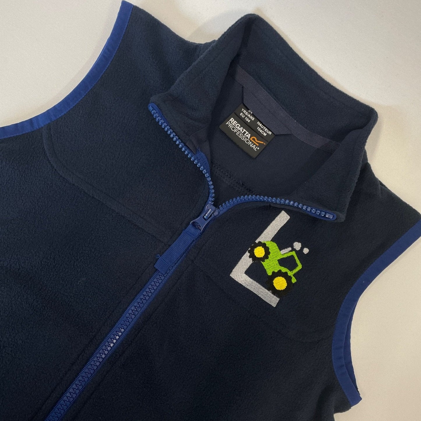 Adorable Children's Pink or Green Tractor Initial Embroidered Fleece Bodywarmer - Personalised Kids Outerwear