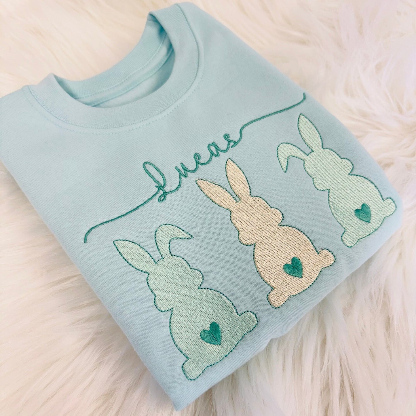 Cute Easter Bunny Embroidered Sweater for Children. Personalised with Name - Multiple Colours Available