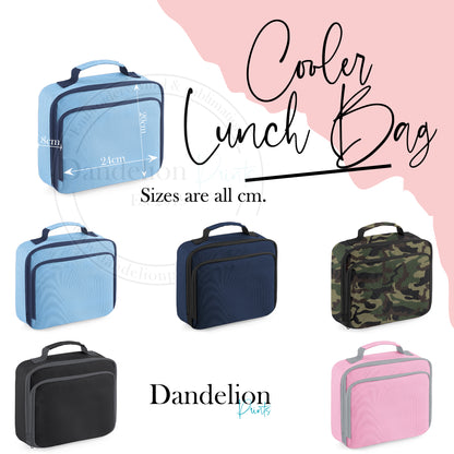 Personalised Floral Lunch Bag with Insulated Dual Compartments, Carry Handle, and Personalised Embroidery - Matching Flask Option