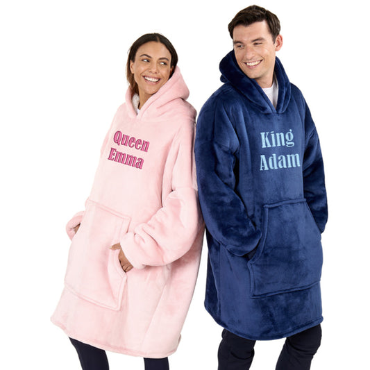 King and Queen Adults & Children's Personalised Oversized Hooded Sherpa Blanket