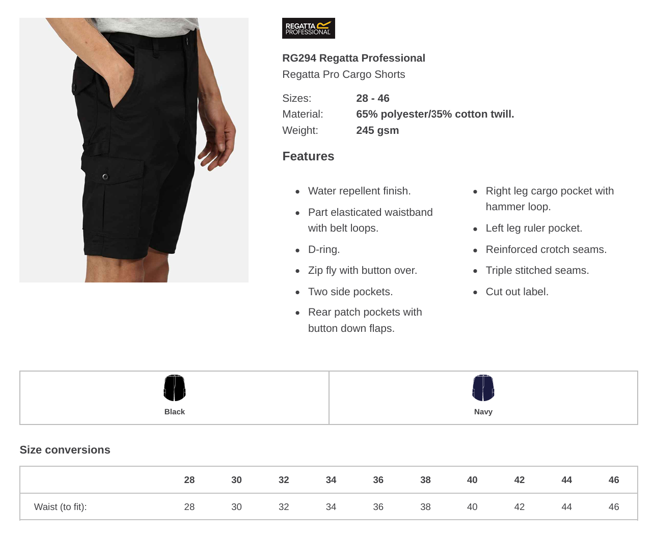 Men's Regatta Pro Cargo Shorts. Embroidered Leg