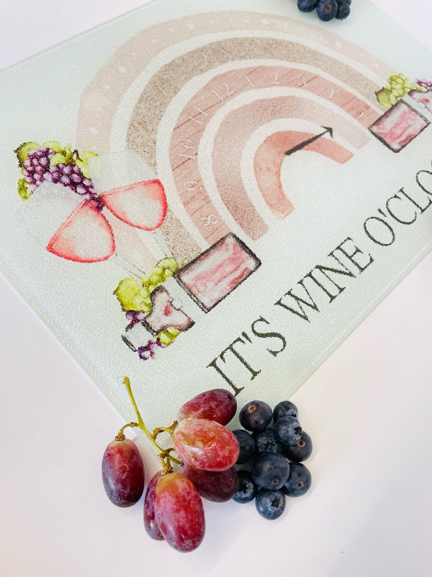 Wine O'Clock Glass Chopping Board or Platter - Small or Large - Kitchen Décor, Wine Lover Gift