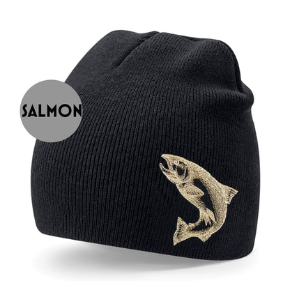 Unique Embroidered Fishing Beanie Hat - Carp, Perch, Pike, Salmon or Catfish Design - Perfect Gift for Anglers