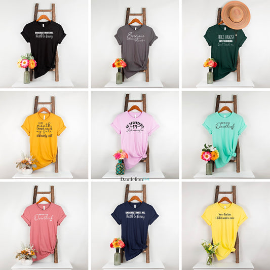 These are lovely cotton tshirts for casual use. They all have various, funny phrases or slogans on them. These are great for multiple different personalities. Available in a variety of different colours