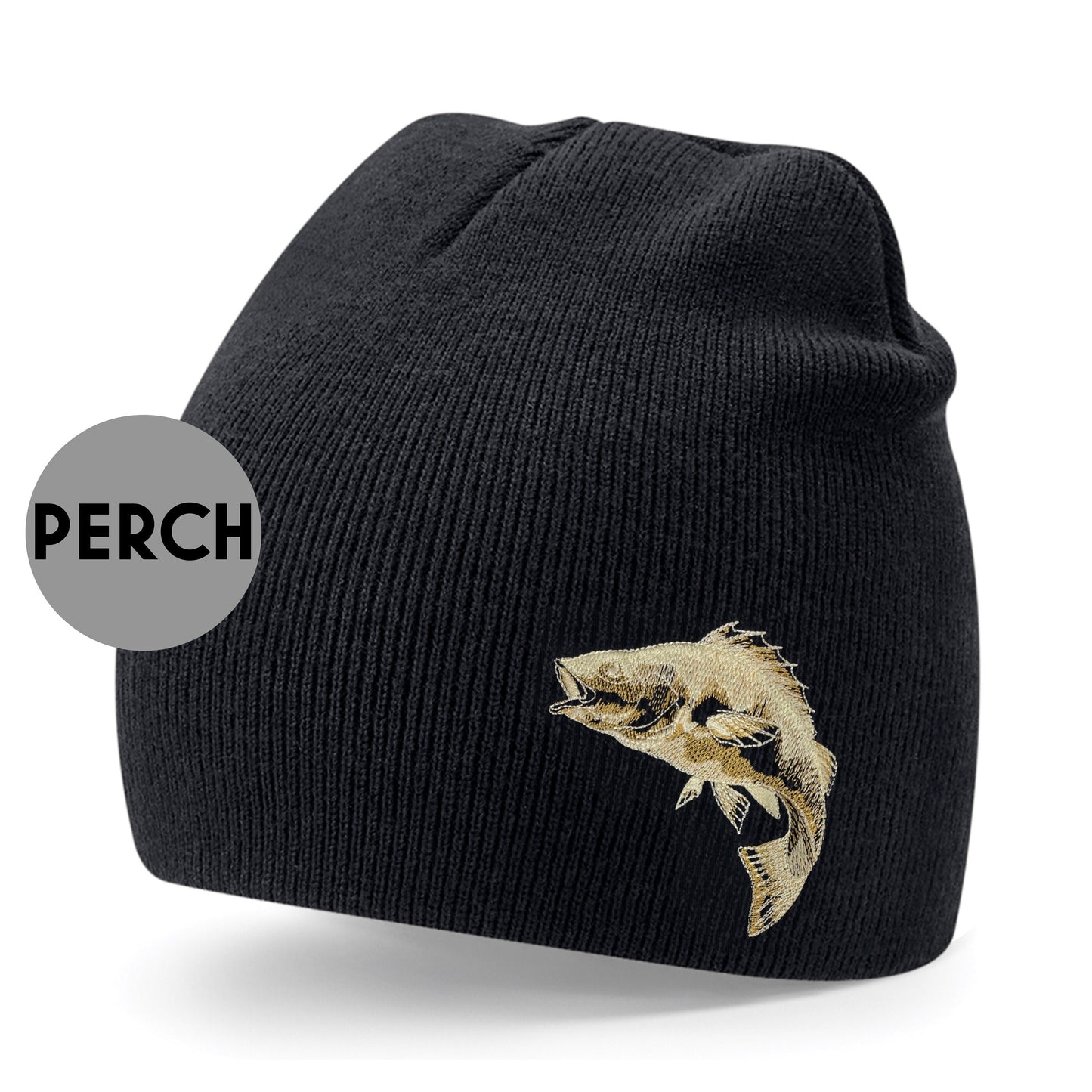 Unique Embroidered Fishing Beanie Hat - Carp, Perch, Pike, Salmon or Catfish Design - Perfect Gift for Anglers