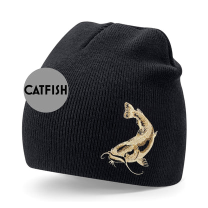 Unique Embroidered Fishing Beanie Hat - Carp, Perch, Pike, Salmon or Catfish Design - Perfect Gift for Anglers