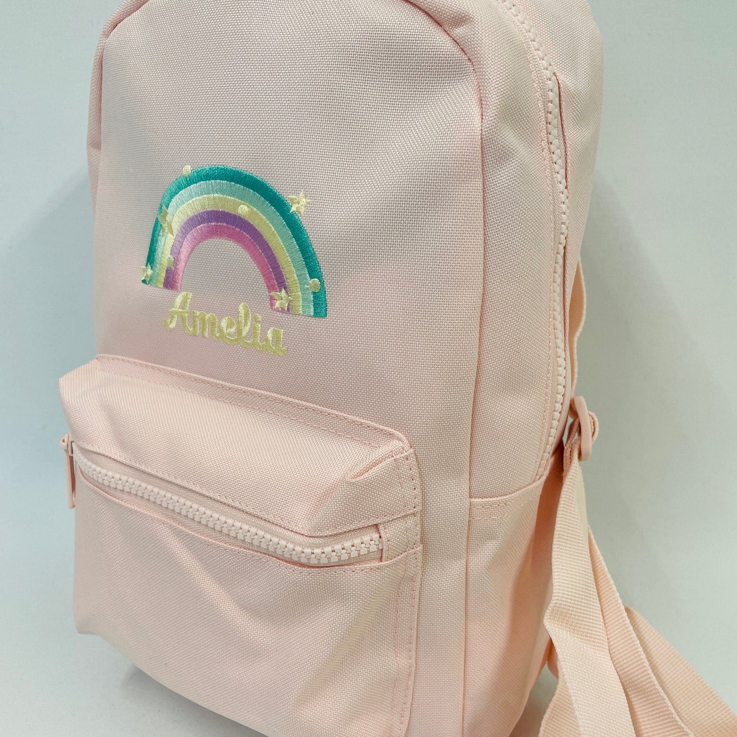 Embroidered Adorable Personalised Pastel Rainbow Nursery Backpack for School or Nursery