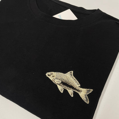 This is an organic cotton unisex tshirt embroidered with a fish design of your choice. Designs inclue carp, salmon, catfish, perch and pike. These are casual fishing garments.