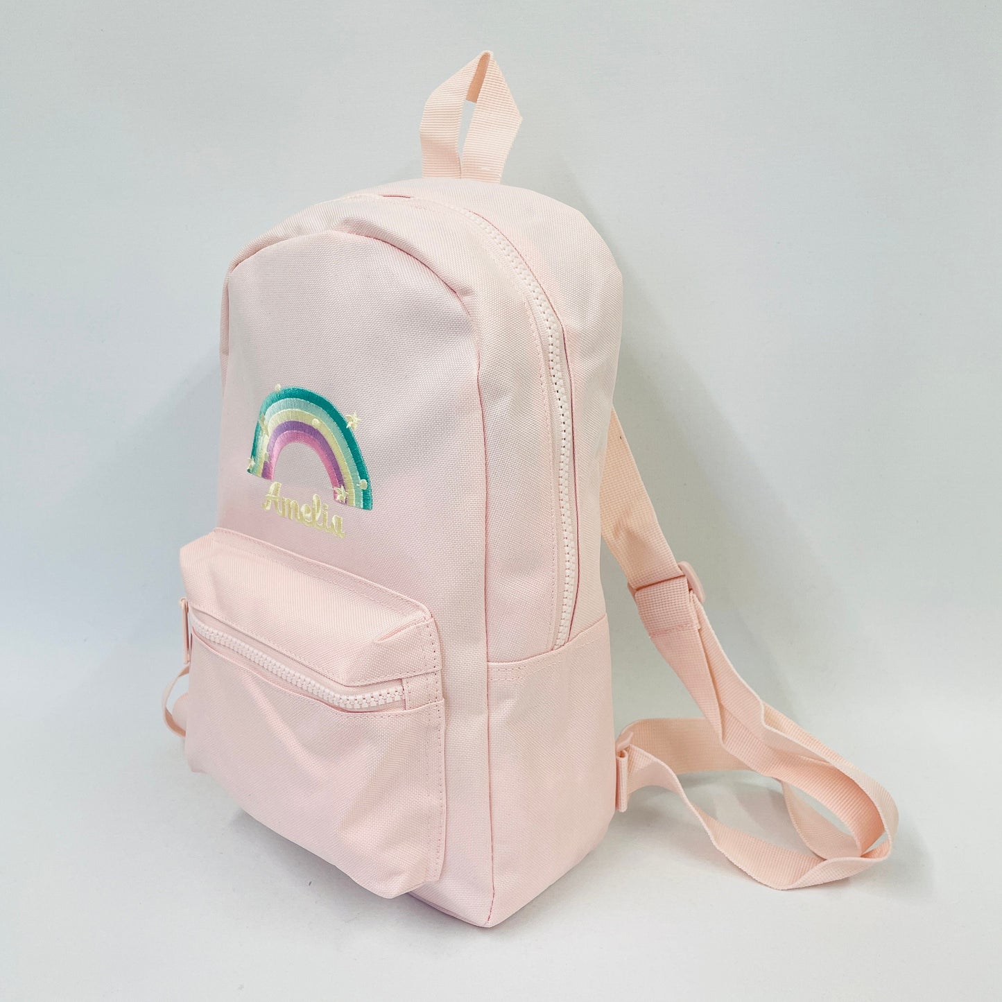 Embroidered Adorable Personalised Pastel Rainbow Nursery Backpack for School or Nursery