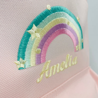 Embroidered Adorable Personalised Pastel Rainbow Nursery Backpack for School or Nursery