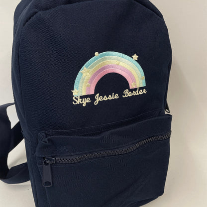 Embroidered Adorable Personalised Pastel Rainbow Nursery Backpack for School or Nursery